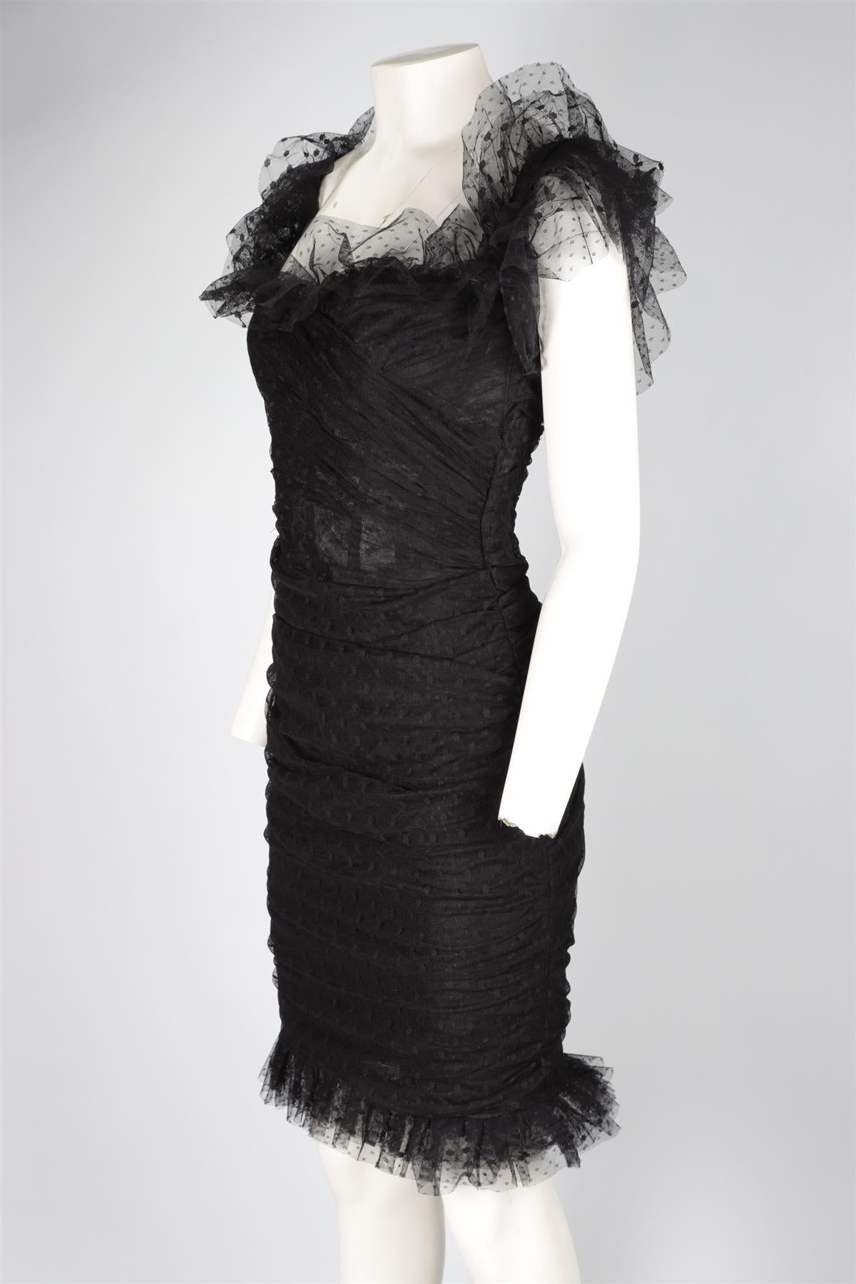 DOLCE & GABANNA BLACK TULLE MIDI DRESS IT 44 UK 12
