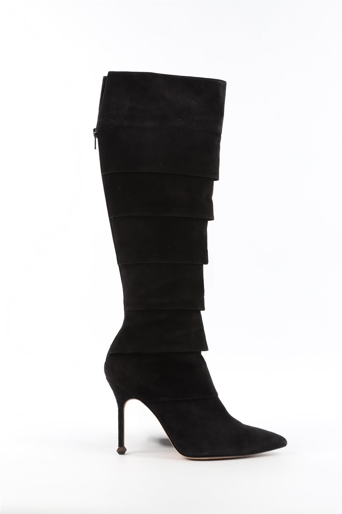 MANOLO BLAHNIK BLACK SUEDE KNEE HIGH BOOTS EU 38 UK 5 US 8