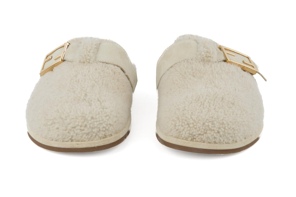 FENDI CREAM FFEEL SHEARLING MULES EU 38 UK 5 US 8