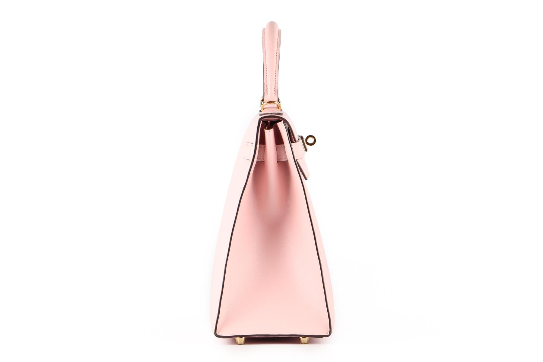 HERMÈS PINK 2017 KELLY SELLIER 32 CM TADELAKT LEATHER BAG IN ROSE SAKURA