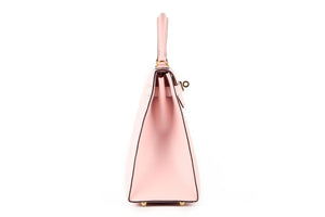 HERMÈS PINK 2017 KELLY SELLIER 32 CM TADELAKT LEATHER BAG IN ROSE SAKURA