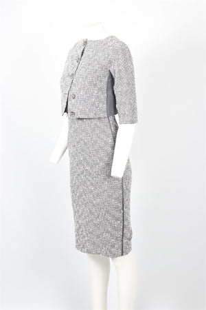 SPORTMAX GREY COTTON MIDI DRESS AND JACKET SET UK 6