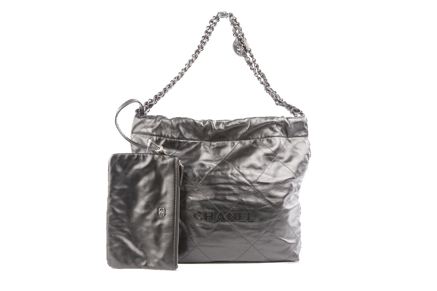 CHANEL BLACK 2022 22 SMALL SO BLACK LEATHER SHOULDER BAG