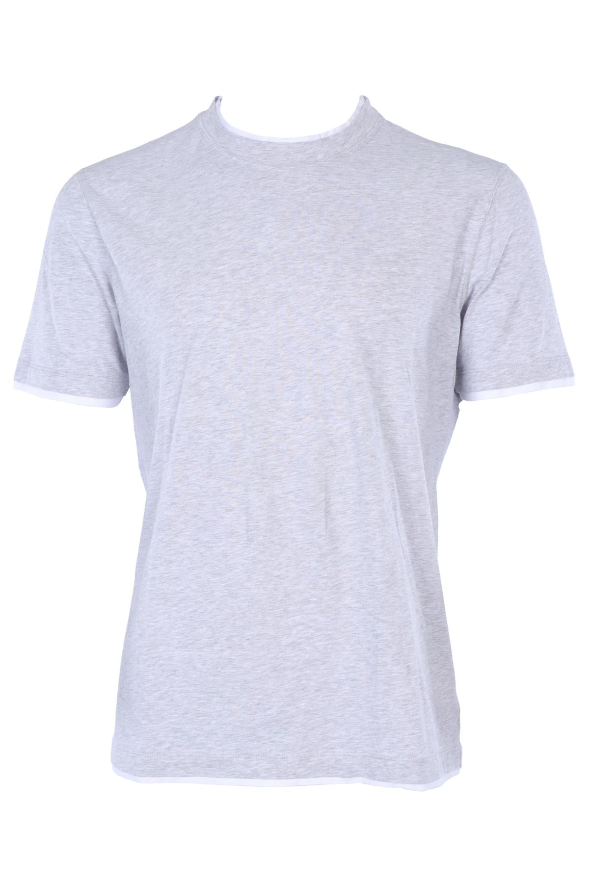 BRUNELLO CUCINELLI GREY MEN'S T-SHIRT WITH WHITE TRIM MEDIUM