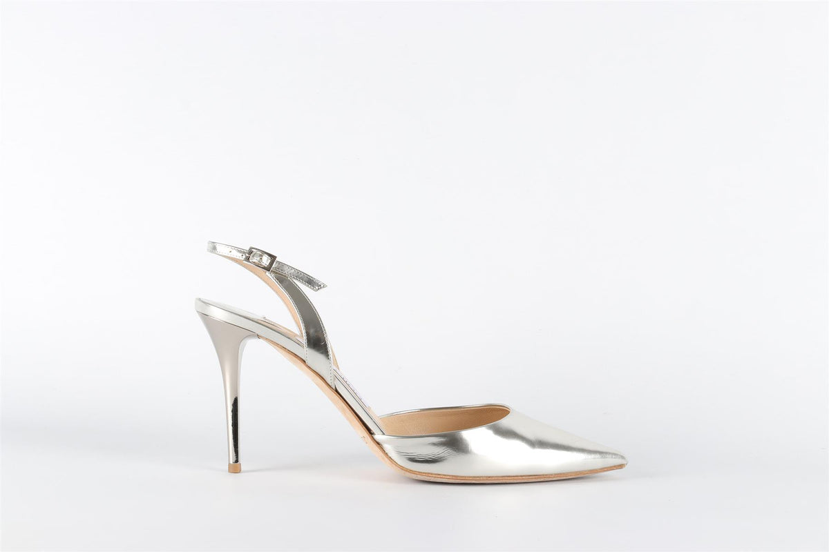 JIMMY CHOO SILVER LEATHER SLINGBACK PUMPS EU 38.5 UK 5.5 US 8.5