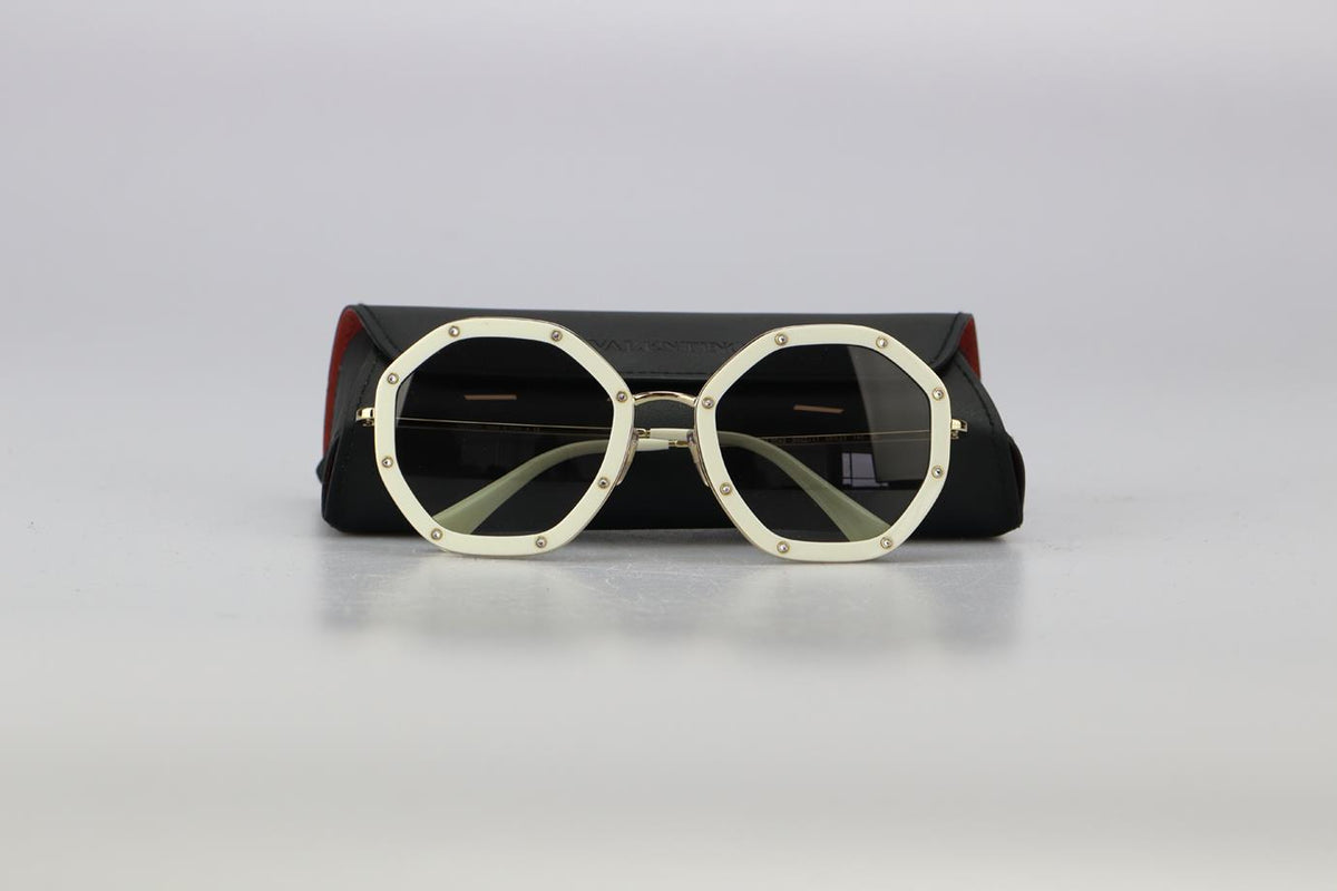 VALENTINO HEXAGON FRAME ACETATE AND GOLD TONE SUNGLASSES