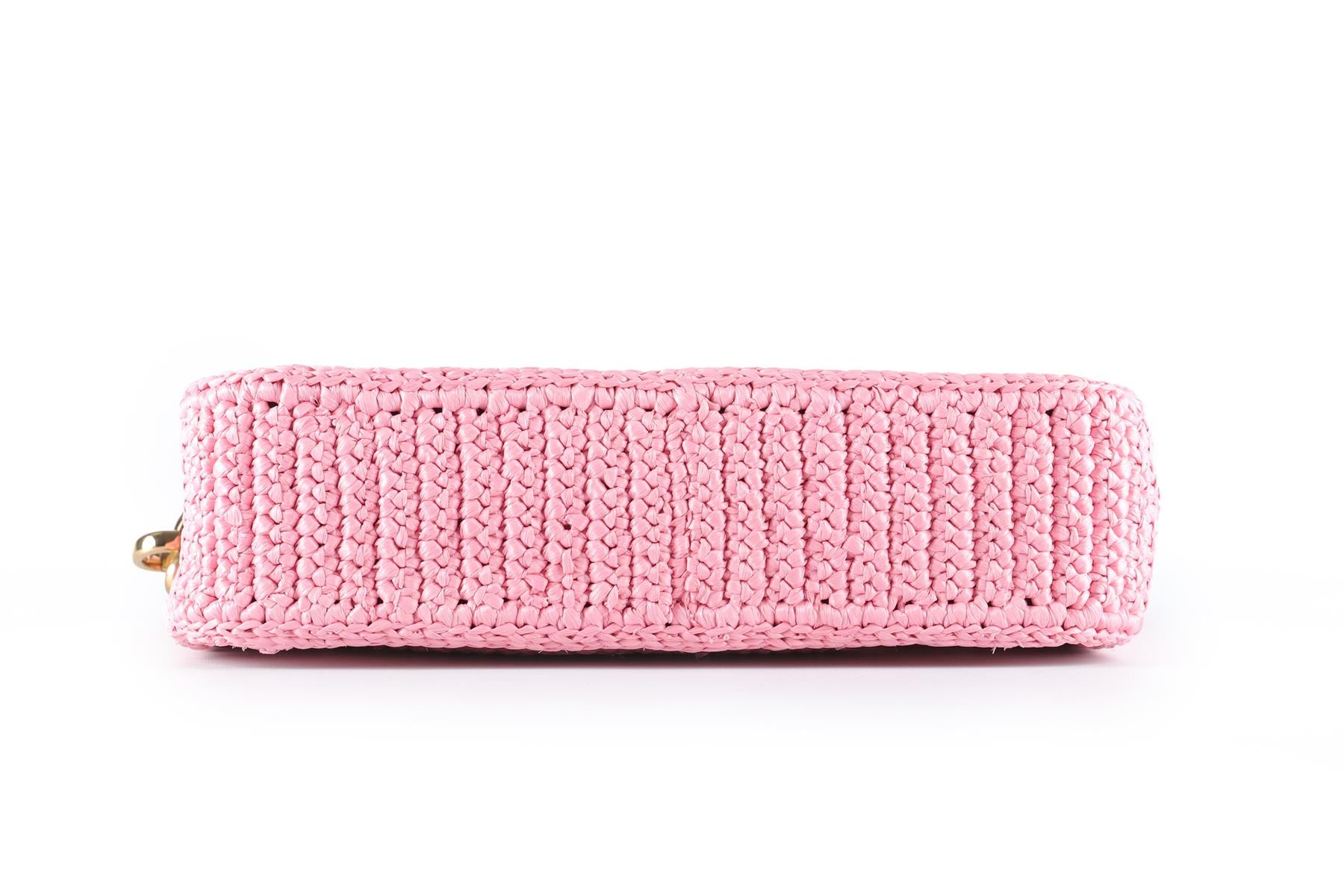 PRADA PINK RE-EDITION 2005 SMALL RAFFIA SHOULDER BAG