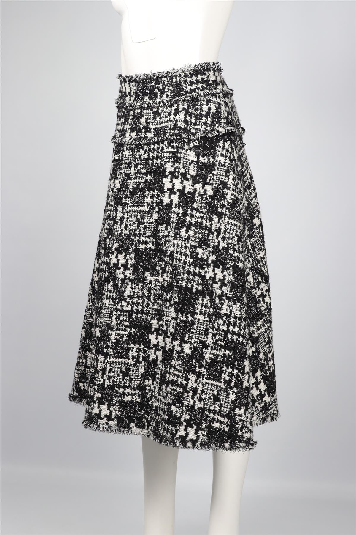 BLACK AND WHITE WOOL BLEND MIDI SKIRT