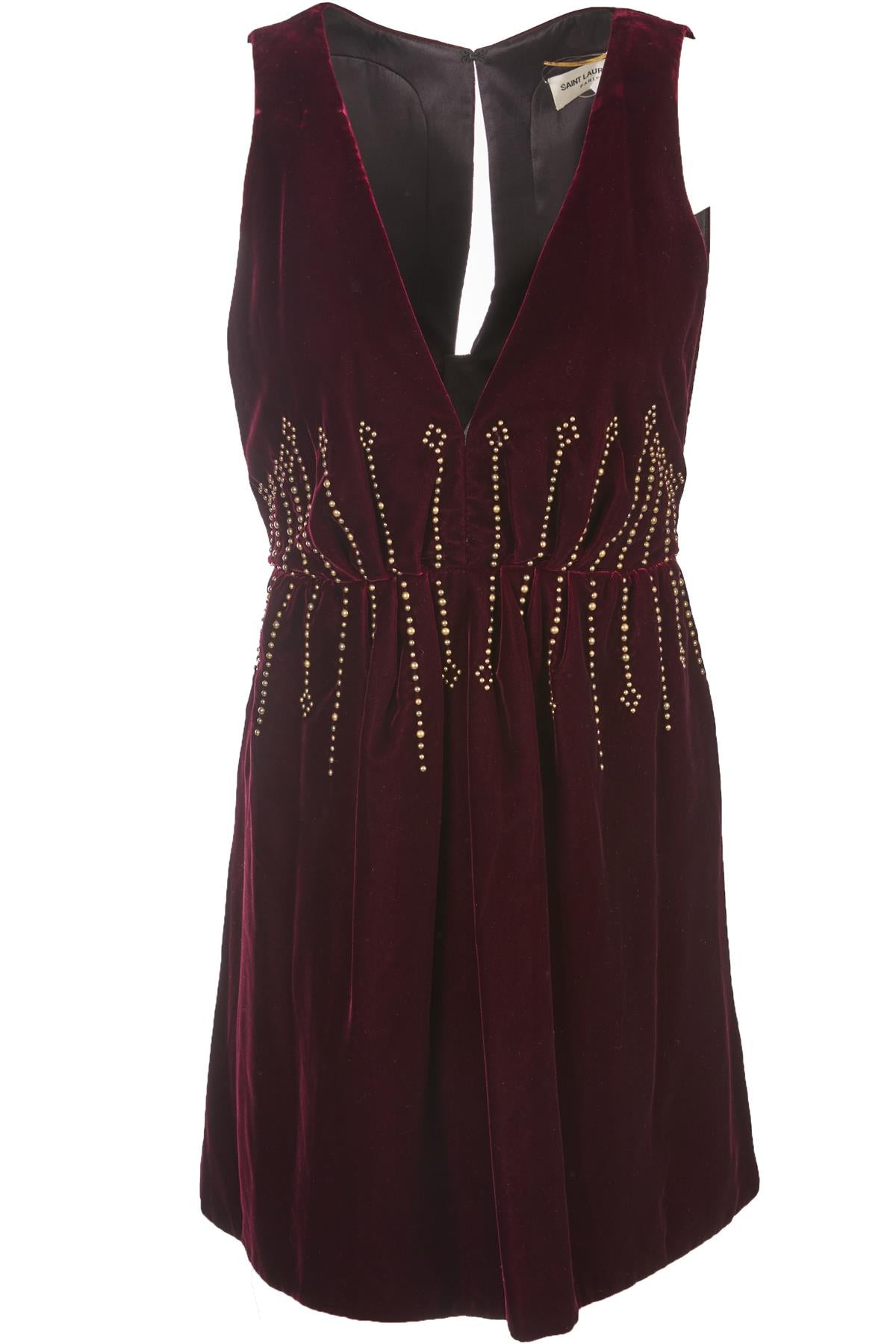 SAINT LAURENT BURGUNDY VELVET MINI DRESS FR 36 UK 8