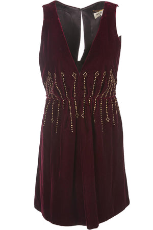SAINT LAURENT BURGUNDY VELVET MINI DRESS FR 36 UK 8