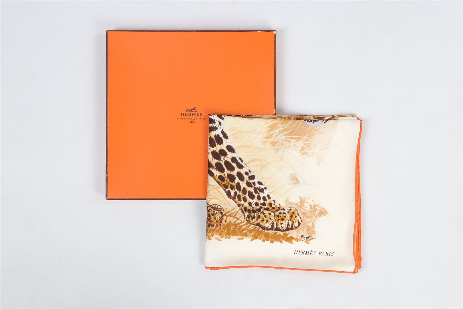 HERMÈS BROWN PANTHERA PARDUS SILK SCARF ONE SIZE