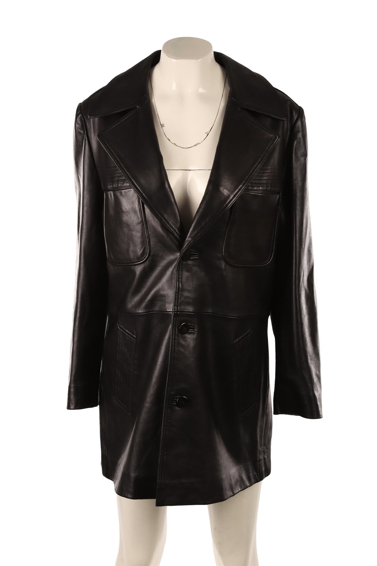 ALBERTA FERRETTI BLACK LEATHER COAT IT 44