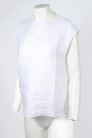 ASCENO WHITE LINEN TOP XSMALL