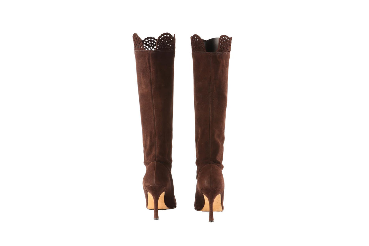 MANOLO BLAHNIK BROWN SUEDE KNEE HIGH BOOTS EU 39 UK 6 US 9