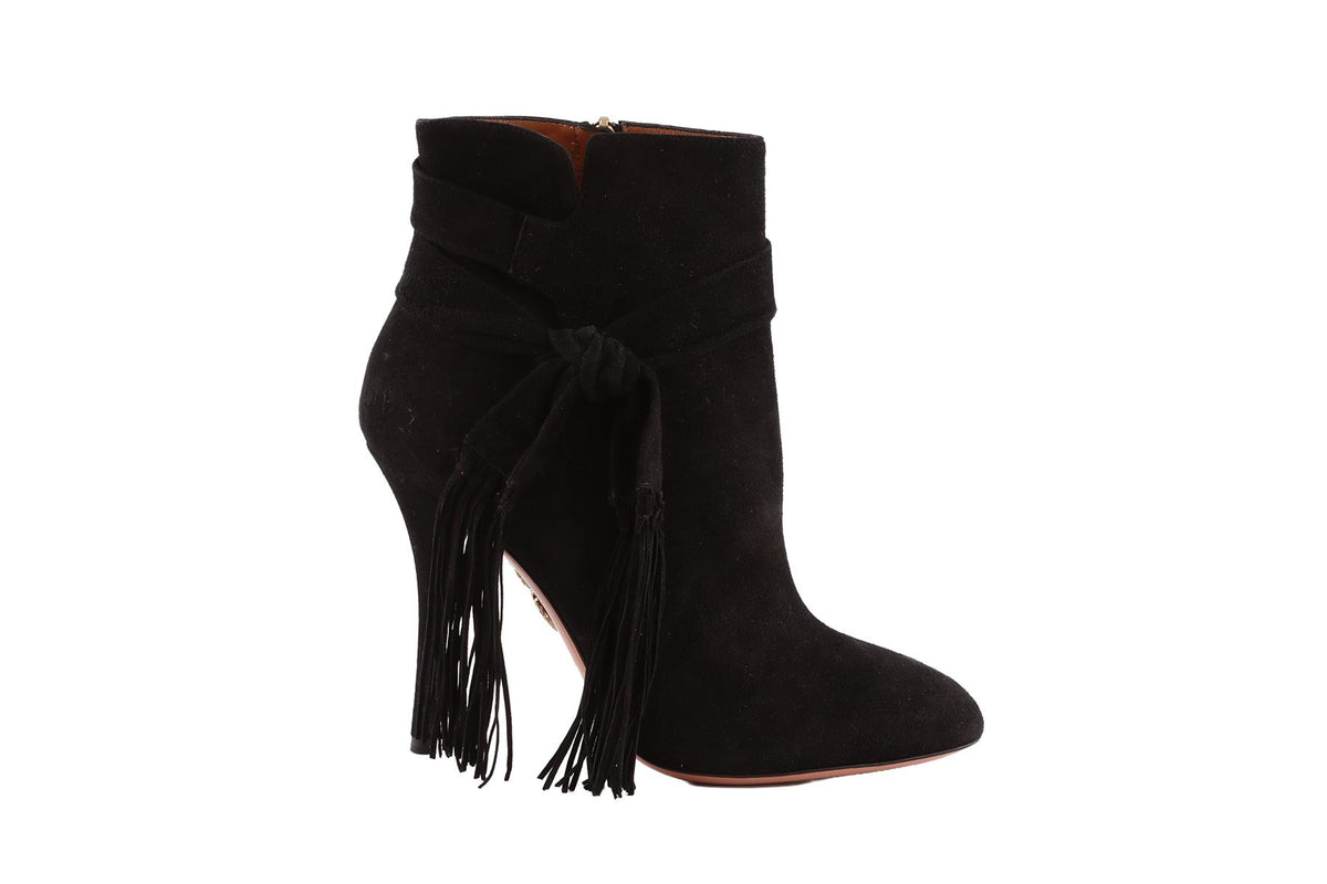 AQUAZZURA BLACK SUEDE ANKLE BOOTS EU 37.5 UK 4.5 US 7.5