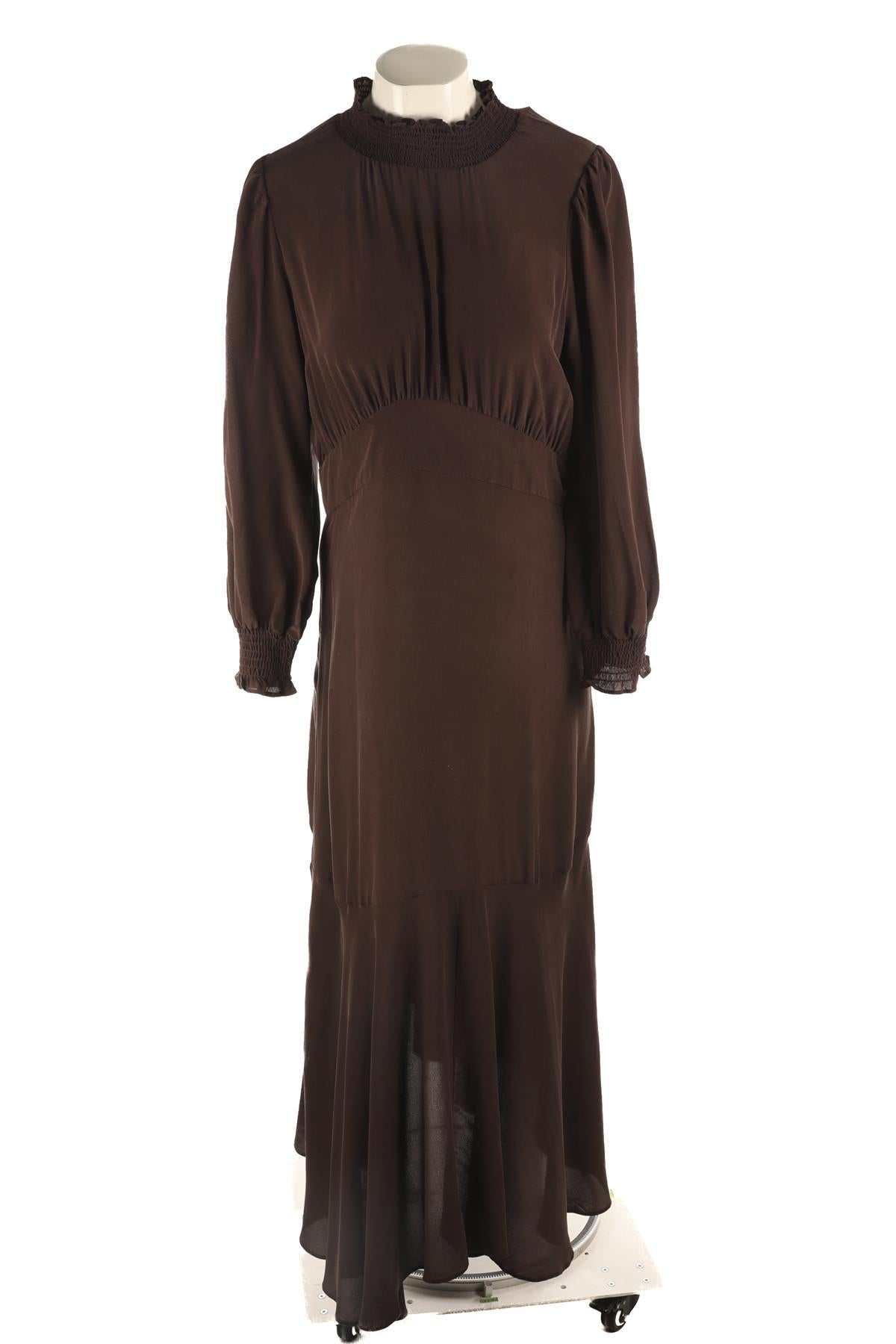 HANSINE BROWN SILK MAXI DRESS MEDIUM