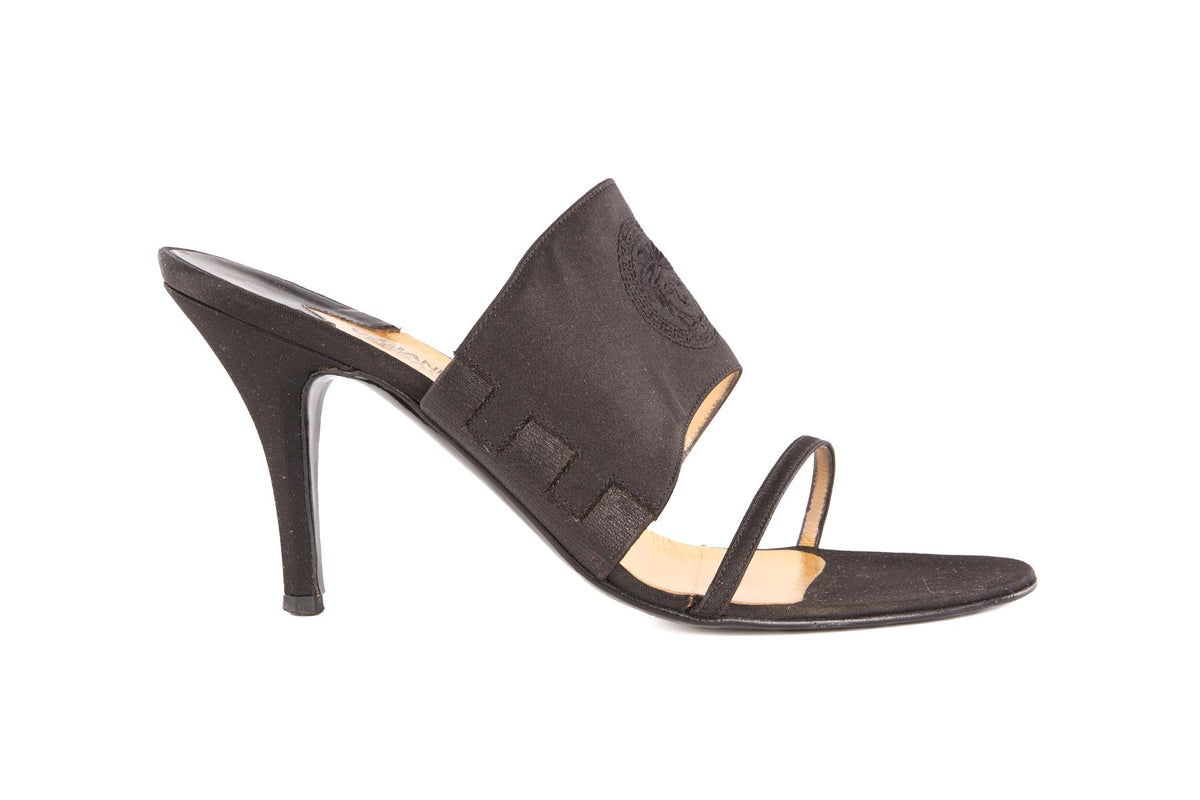GIANNI VERSACE BLACK VINTAGE SATIN MULES EU 37.5 UK 4.5 US 7.5