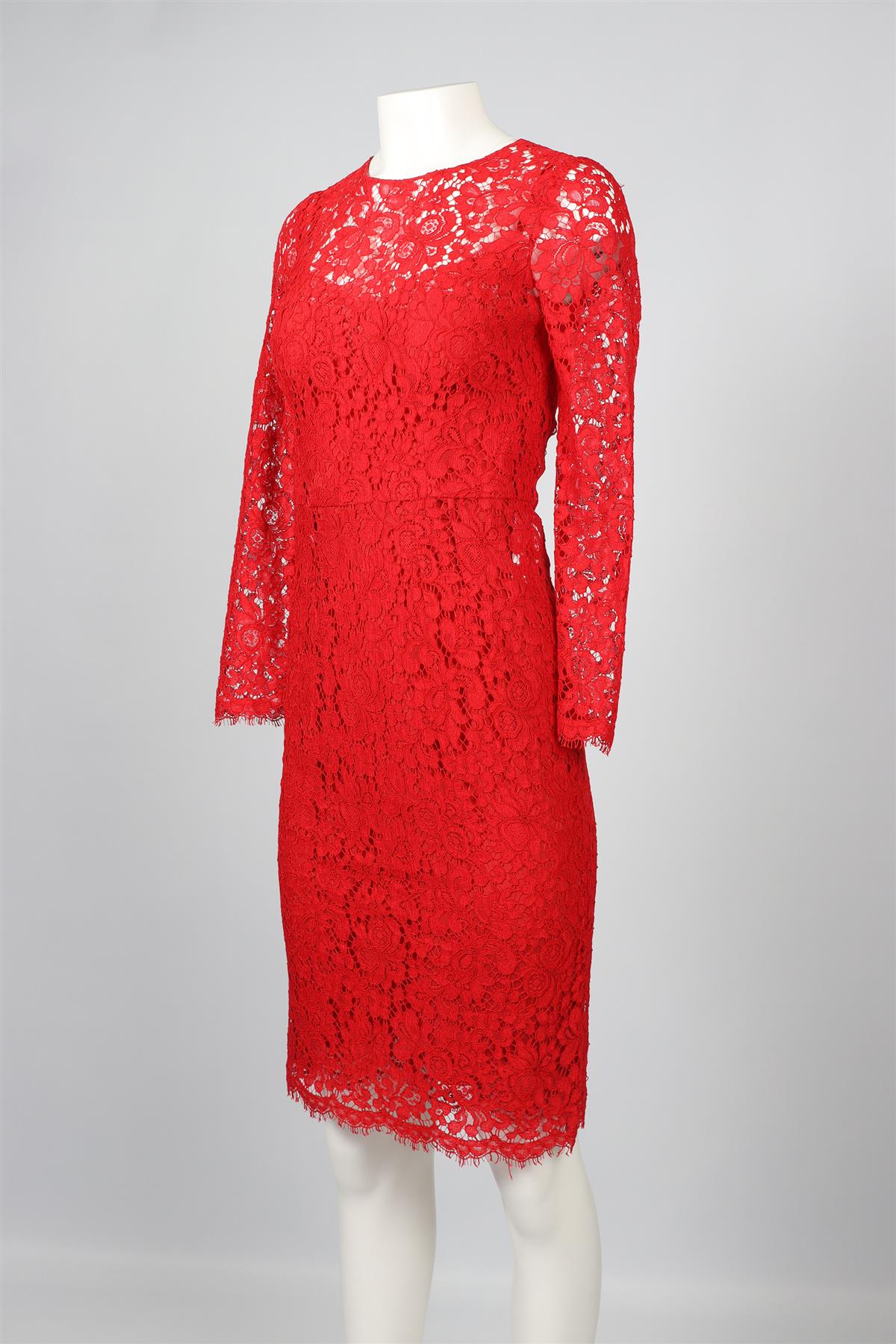 DOLCE & GABBANA RED LACE MIDI DRESS IT 40 UK 8