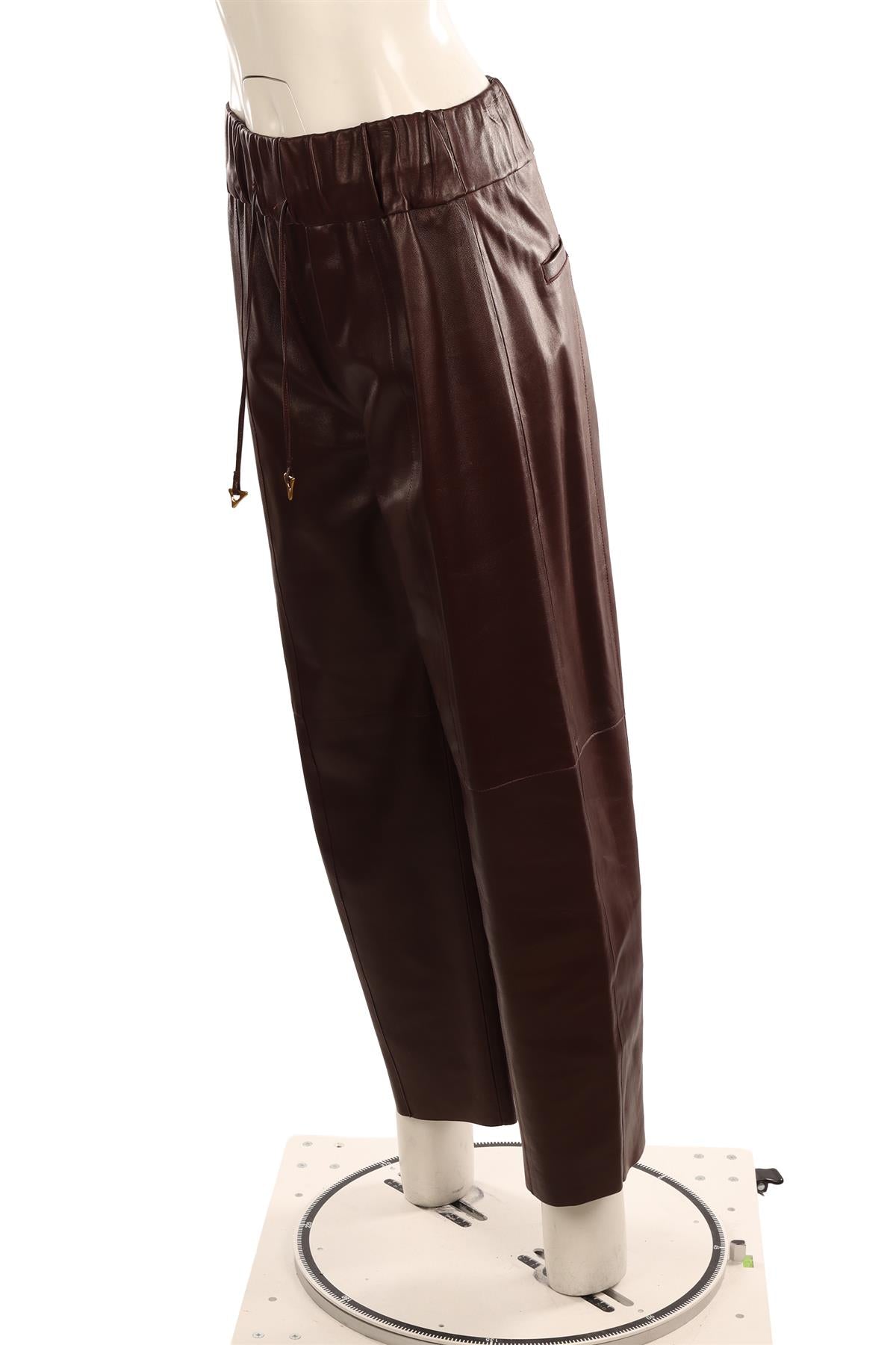 AERON BURGUNDY LEATHER BARREL LEG PANTS SMALL