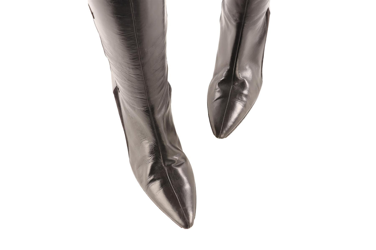 MANOLO BLAHNIK BLACK LEATHER KNEE HIGH BOOTS EU 38.5 UK 5.5 US 8.5