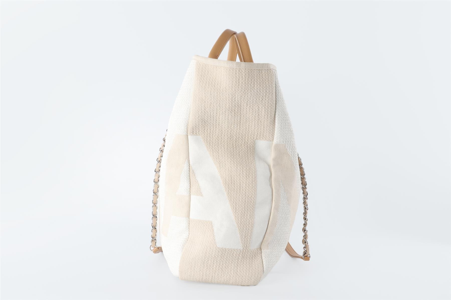CHANEL BEIGE 2018 SHOPPING MAXI FABRIC TOTE BAG