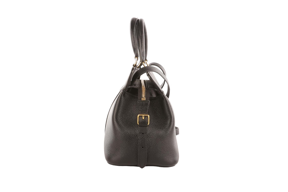 CELINE BLACK CABAS DE FRANCE SMALL LEATHER TOTE BAG