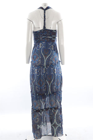 INTERMIX BLUE SILK MAXI DRESS MEDIUM
