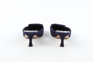 MANOLO BLAHNIK MAYSALE NAVY SUEDE MULES EU 38 UK 5 US 8
