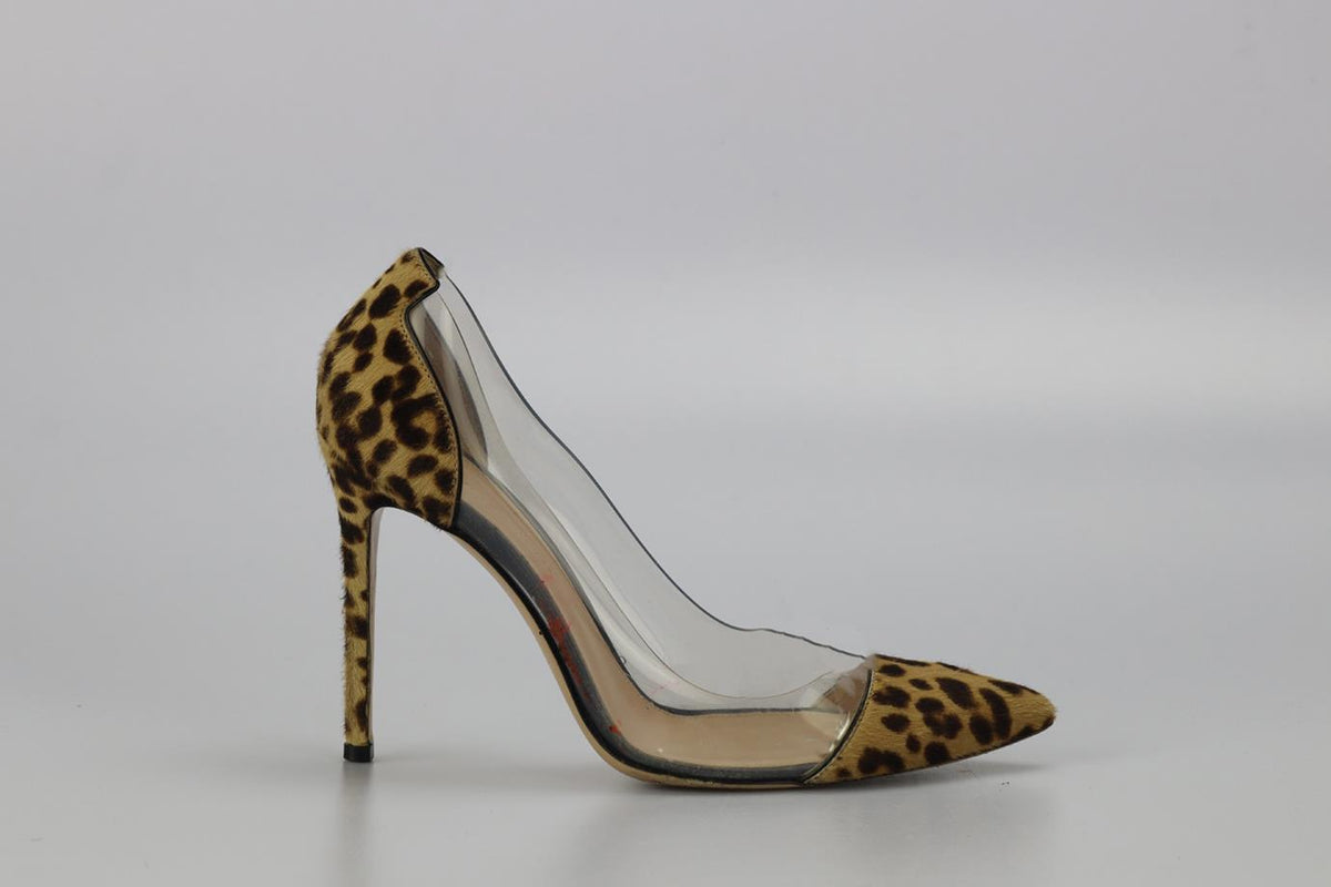 GIANVITO ROSSI LEOPARD PRINT PVC AND CALF HAIR PUMPS EU 37.5 UK 4.5 US 7.5
