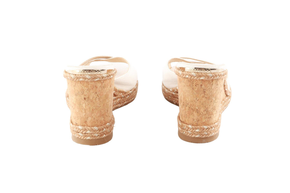 WHITE RAFFIA WEDGE MULES