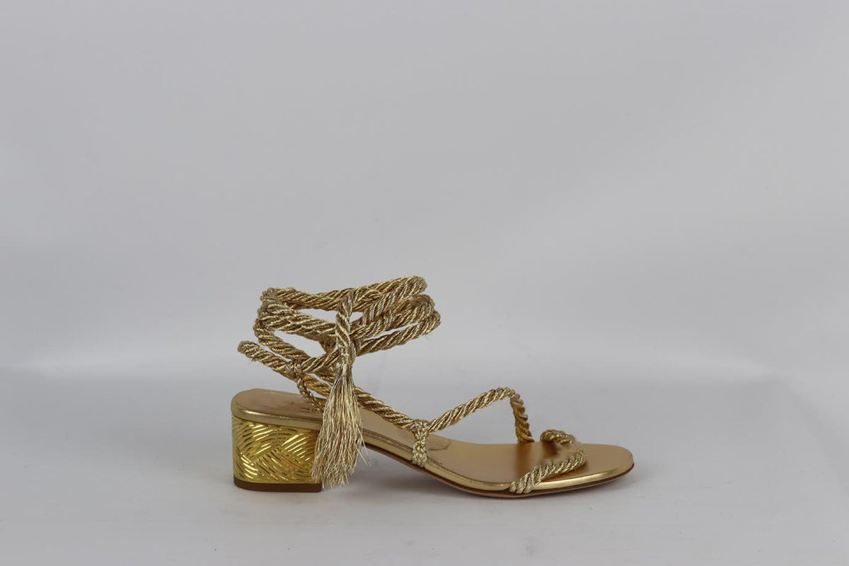 CHRISTIAN DIOR METALLIC MYTHE ROPE AND LEATHER SANDALS EU 38.5 UK 5.5 US 8.5