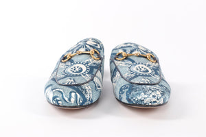 GUCCI BLUE PRINCETOWN SATIN LOAFERS EU 38 UK 5 US 8