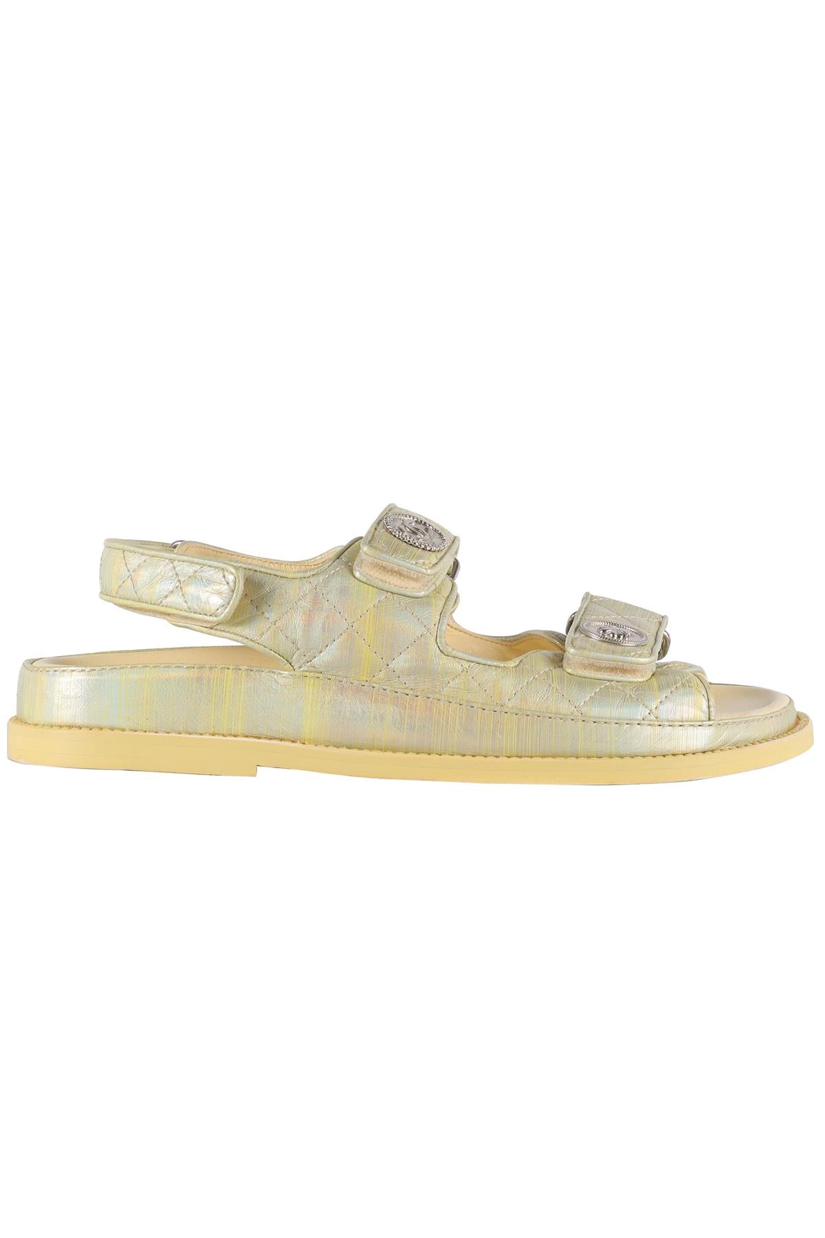 CHANEL YELLOW 2022 DAD QUILTED LEATHER SANDALS EU 38 UK 5 US 8