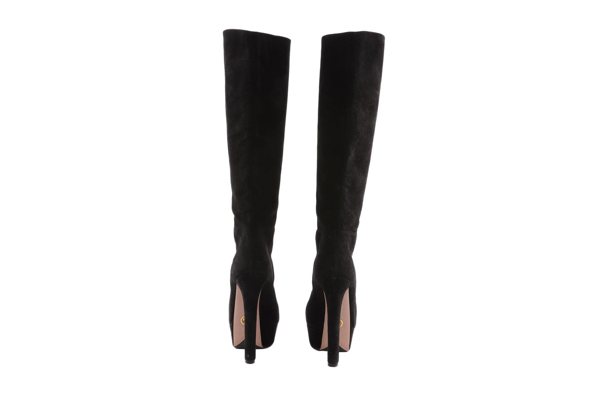 GUCCI BLACK SUEDE KNEE HIGH BOOTS EU 40 UK 7 US 10