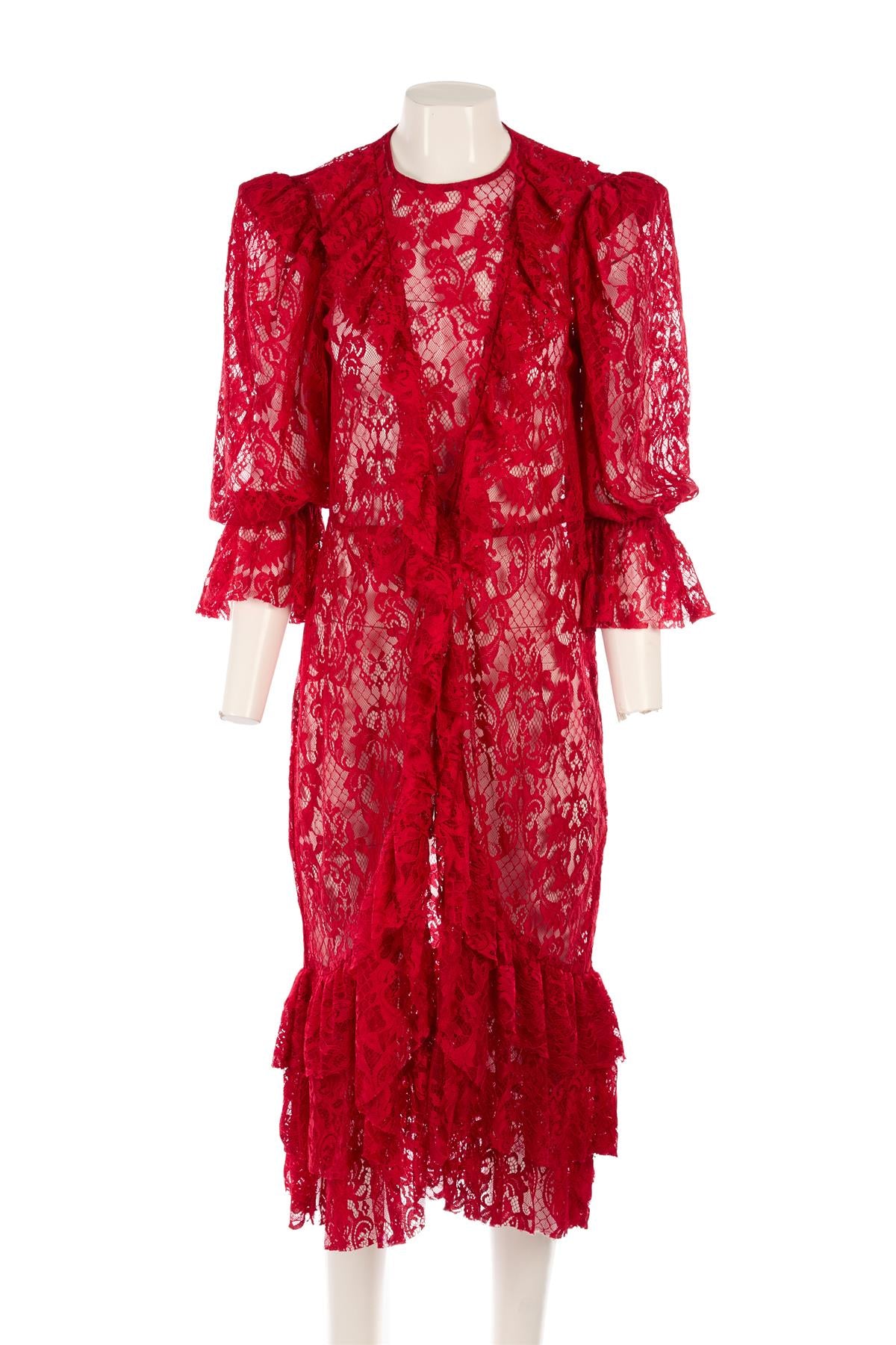 ADRIANNA DEGREAS RED LACE MIDI DRESS LARGE