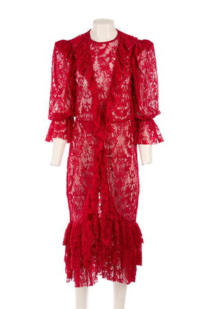 ADRIANNA DEGREAS RED LACE MIDI DRESS LARGE