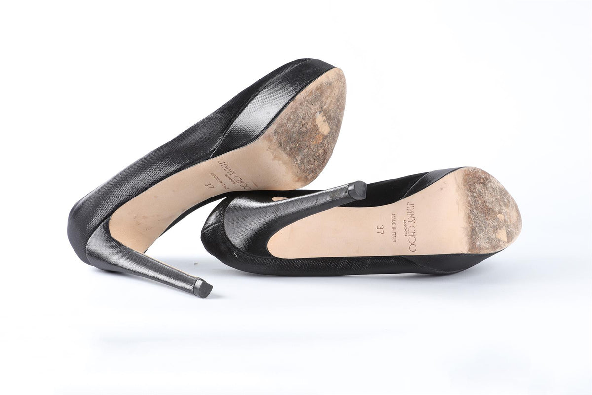 JIMMY CHOO BLACK FABRIC PLATFORM PUMPS EU 37 UK 4 US 7