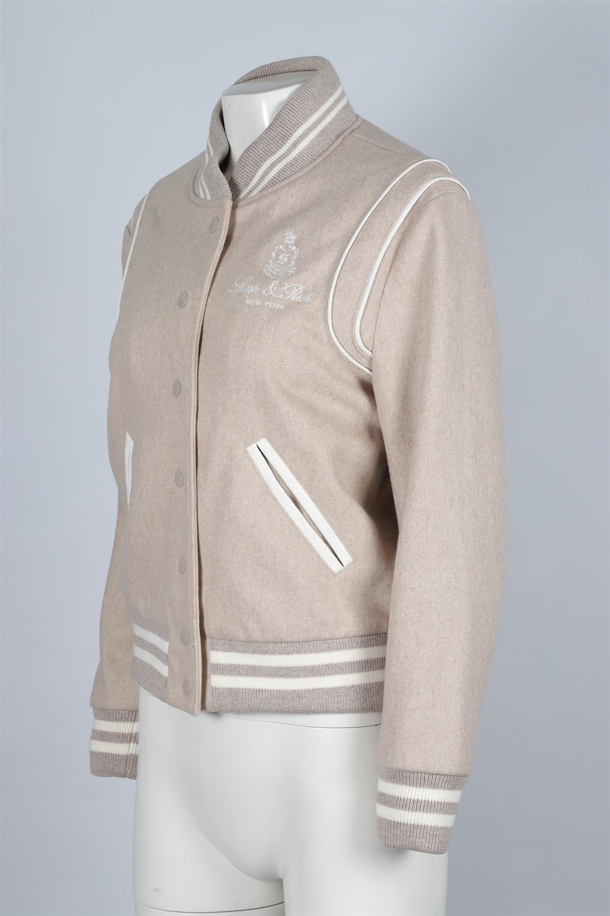 SPORTY & RICH BEIGE WOOL BOMBER JACKET SMALL