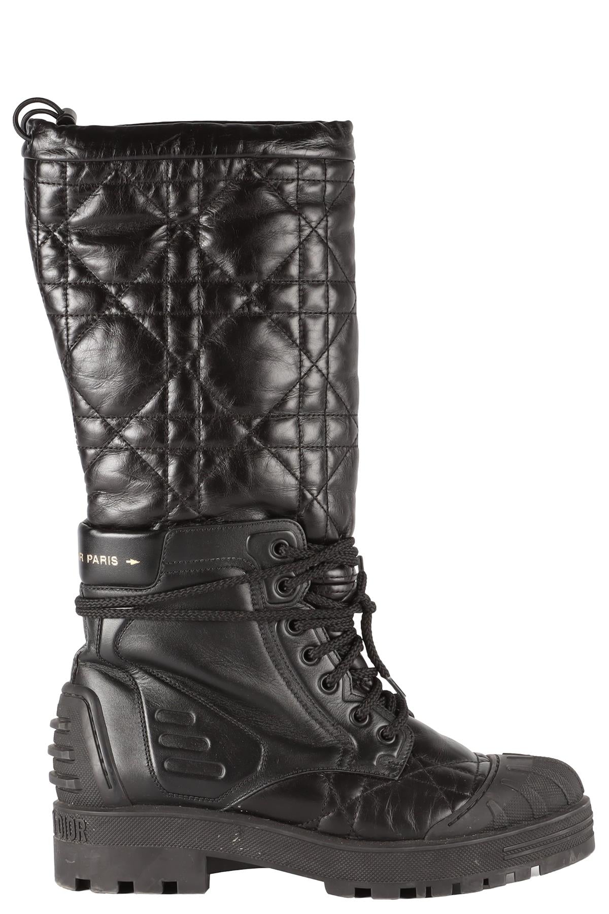 CHRISTIAN DIOR BLACK DIOR IRON CANNAGE LEATHER KNEE HIGH BOOTS EU 38.5 UK 4.5 US 7.5