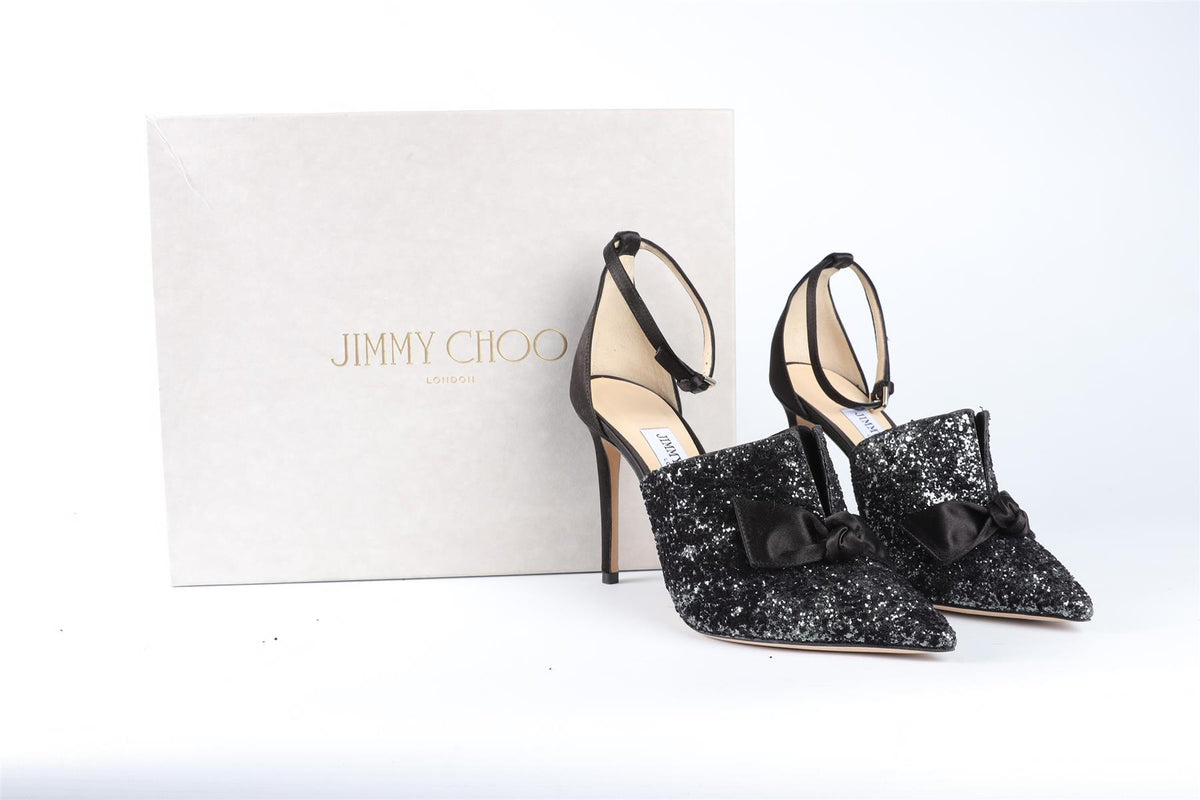 JIMMY CHOO BLACK GLITTER PUMPS EU 37 UK 4 US 7