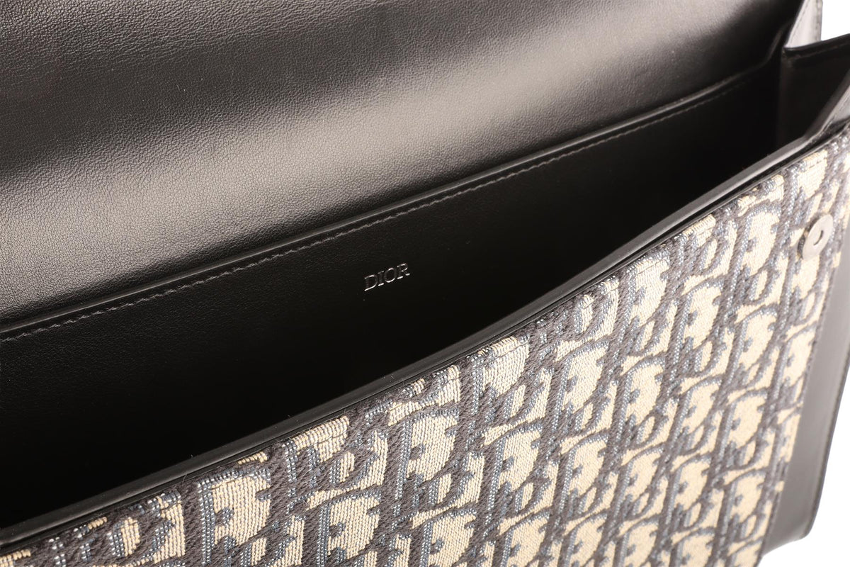 CHRISTIAN DIOR BLACK 2022 SADDLE OBLIQUE CANVAS AND LEATHER POUCH