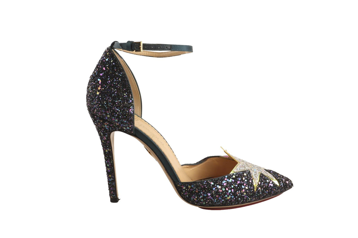 CHARLOTTE OLYMPIA NAVY GLITTER PUMPS EU 40 UK 7 US 10