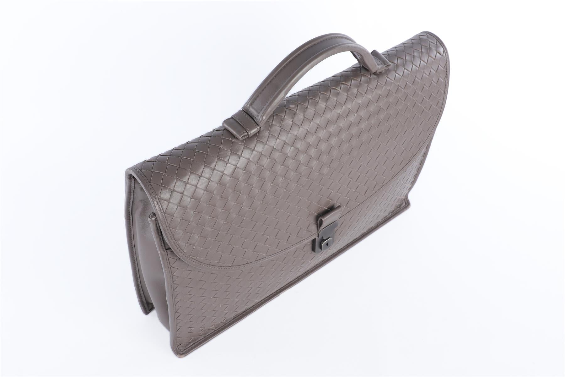BOTTEGA VENETA GREY INTRECCIATO LEATHER BRIEFCASE
