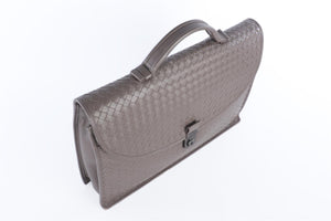 BOTTEGA VENETA GREY INTRECCIATO LEATHER BRIEFCASE