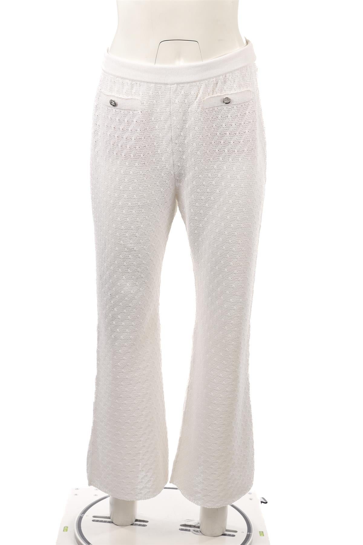 CHANEL WHITE 2023 COTTON FLARED PANTS FR 40 UK 12