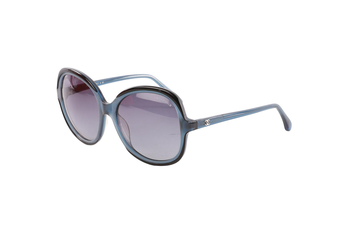 CHANEL BLACK ROUND FRAME ACETATE SUNGLASSES