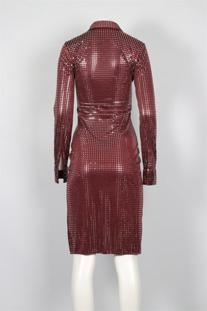 BOTTEGA VENETA BURGANDY MIRROR AND JERSEY MIDI DRESS IT 36 UK 4