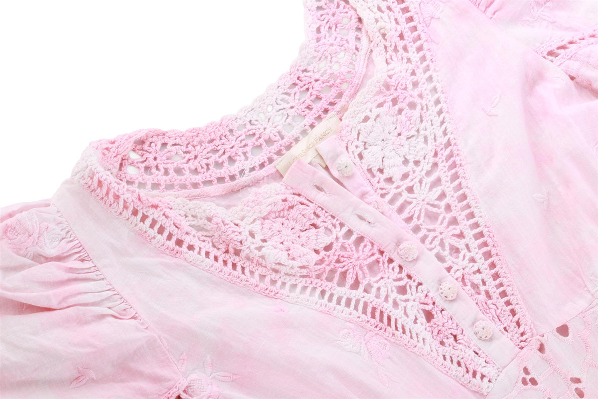 LOVESHACKFANCY PINK COTTON MINI DRESS US 2 UK 6
