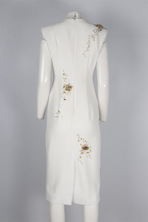 DRIES VAN NOTEN WHITE CREPE MIDI DRESS FR 38 UK 10