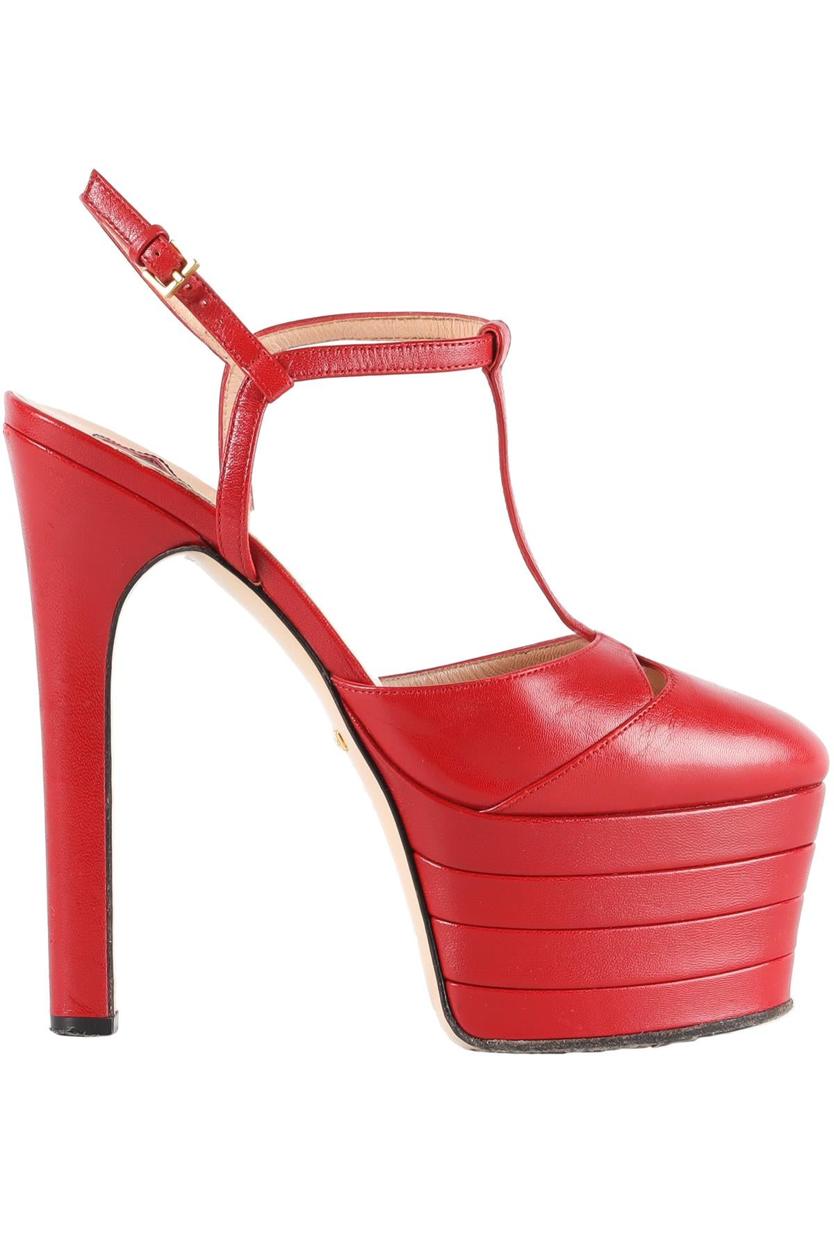 GUCCI RED LEATHER PLATFORM PUMPS EU 37 UK 4 US 7